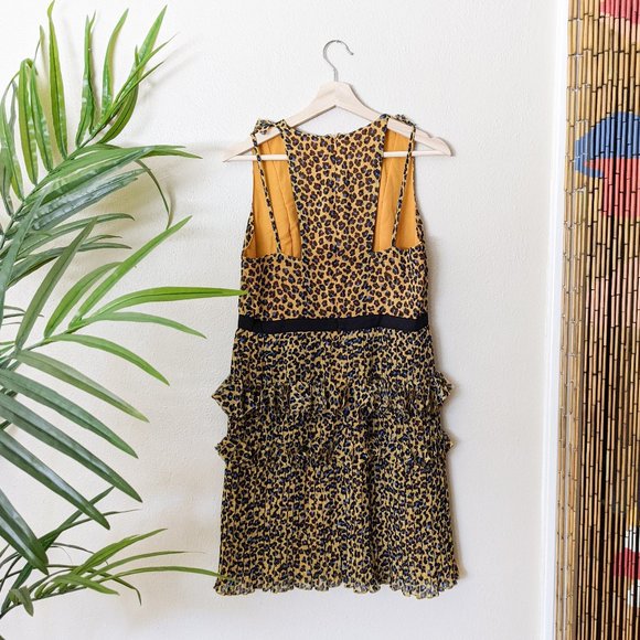 New Foxiedoe Sassa Leopard Printed Cutout Back Fringe Tiered Mini Dress - Picture 10 of 12